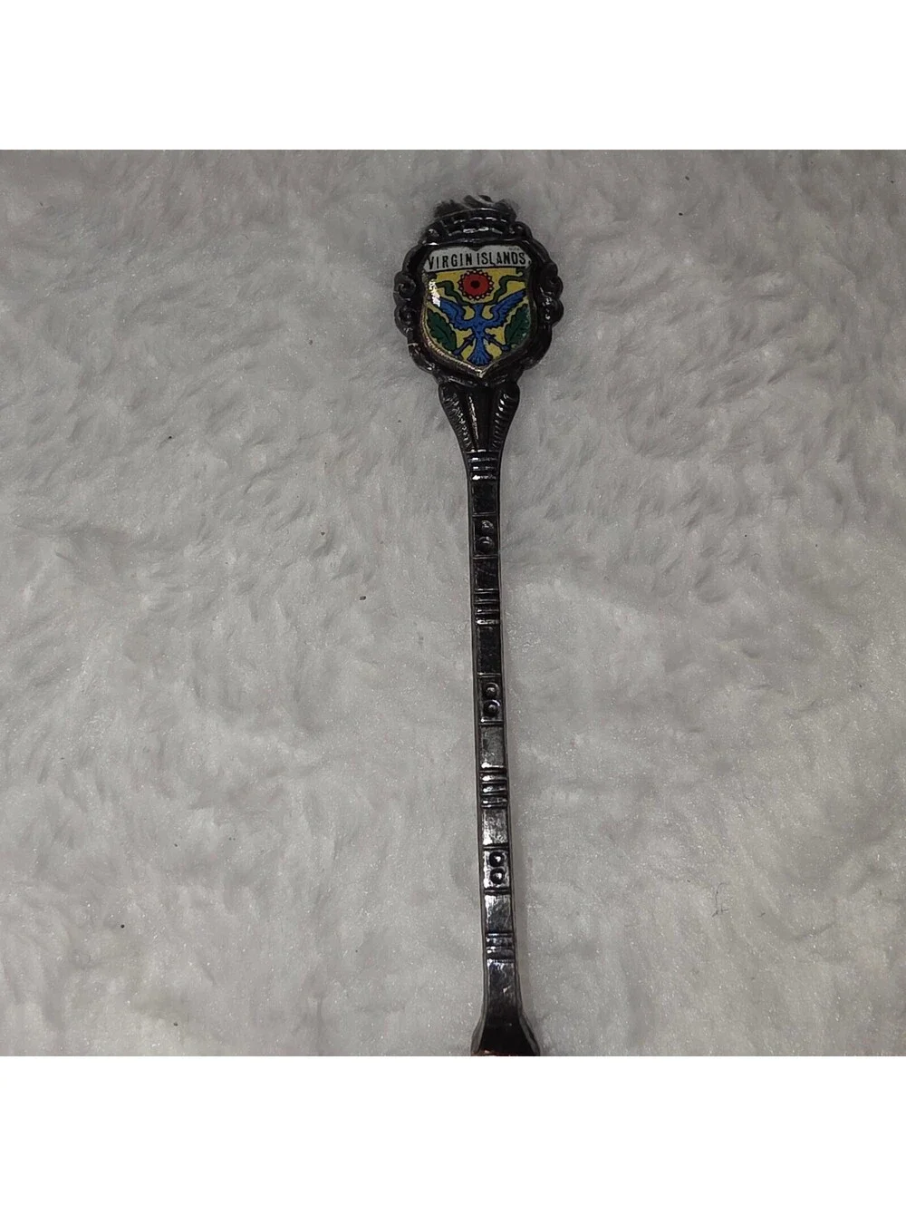Collectible Virgin Islands Travel Spoon - Vintage Caribbean Enamel Shield